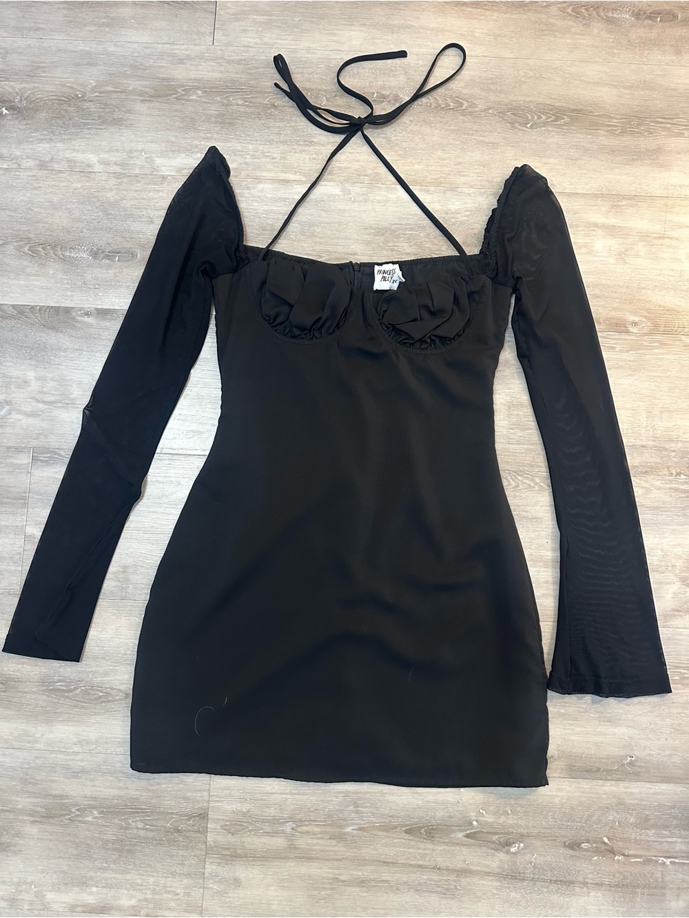 Princess Polly Dyer Long Sleeve Sheer Mini Dress Black, Size 4